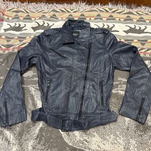 Navy Leather Moto Jacket